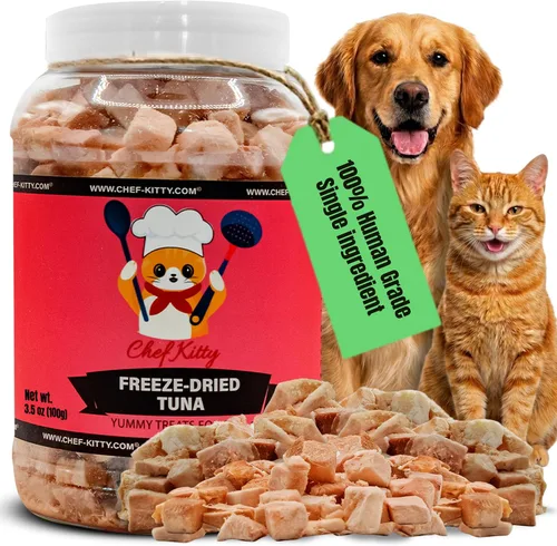 Miniatura 11 de Golosinas de atún liofilizadas para gatos y perros – 100% capturado en la naturaleza, un solo ingrediente, alto en proteínas, aperitivo saludable