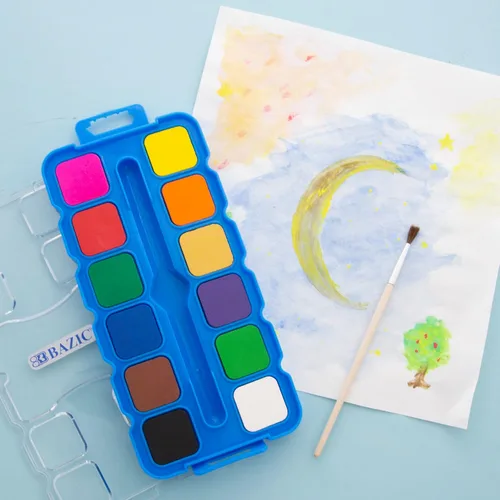 Miniatura 4 de BAZIC - Acuarela con paleta de pincel y mezcla, juego de pintura no tóxica de 12 colores, para suministros de arte divertidos para pasatiempos
