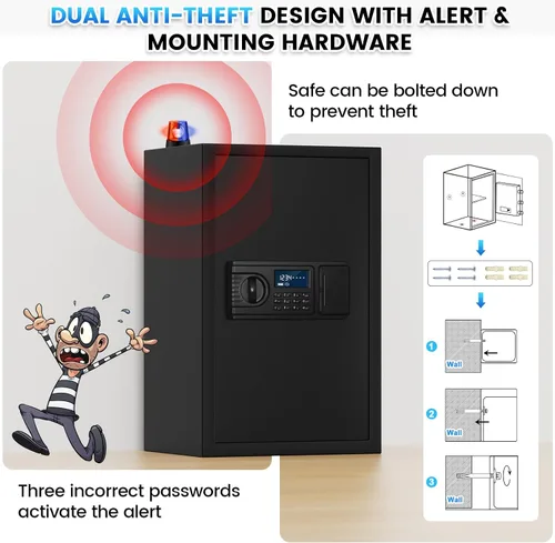 Miniatura 5 de Caja de seguridad ignífuga, caja fuerte para uso doméstico a prueba de fuego y agua, caja fuerte de seguridad grande de 1.9 pies cúbicos con teclado