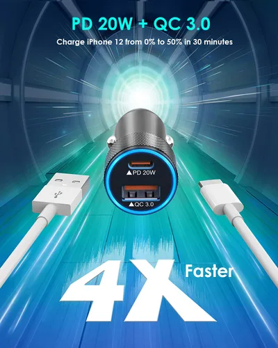 Miniatura 2 de Cargador de coche para iPhone, cargador de coche rápido USB C [certificado Apple MFi] Cargador de coche Apple de 38 W de doble puerto cargador