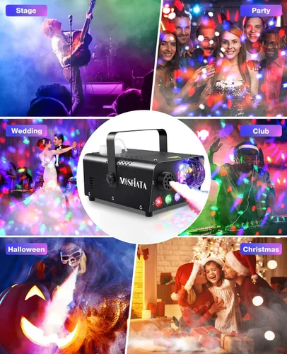 Miniatura 7 de MOSFiATA - Máquina de niebla con luz de discoteca 600W, máquina de humo con luces LED RGB, pulverización de 2300 CFM, control remoto, perfecta