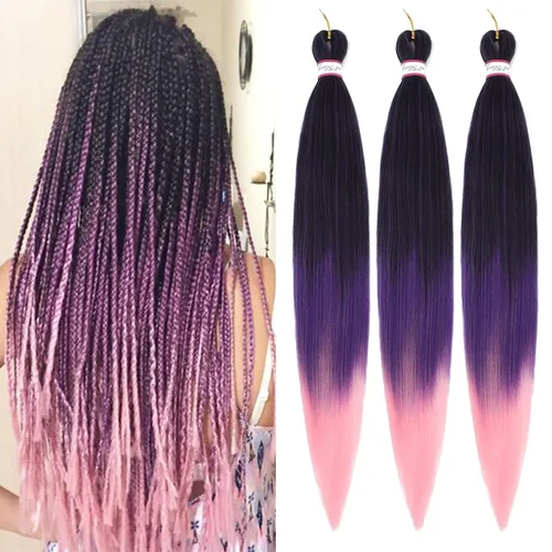 Miniatura 16 de Col bling Cabello trenzado preestirado de 28 pulgadas, 3 paquetes de extensiones de cabello largo para mujer, trenzas de caja, cabello preestirado