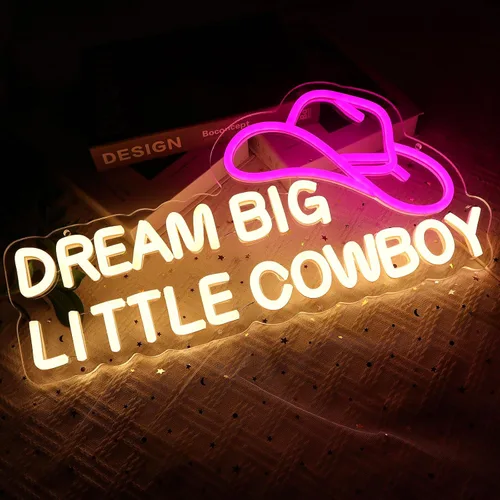 Miniatura 4 de Dream Big Little Cowboy - Letrero de neón para decoración de pared, letrero LED de sombrero de vaquero para habitación, luces de neón occidentales