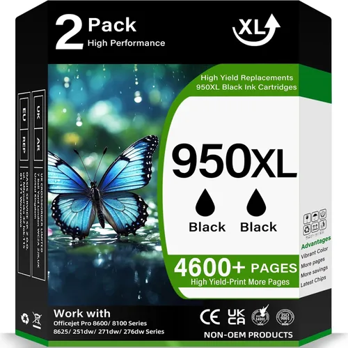950XL - Cartuchos de tinta de repuesto compatibles con cartuchos de tinta negros 950, funciona para impresoras Officejet Pro 8100 8600 8610 8620