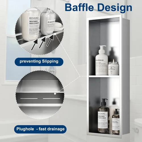 Miniatura 5 de Neodrain Nicho de ducha doble estante de acero inoxidable, no necesita azulejos, nichos de baño empotrados en la pared, nicho de pared empotrado