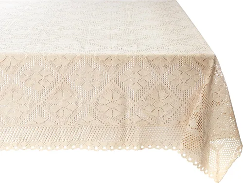 Mantel con diseño de encaje vintage con diseño de estrellas, 60 pulgadas, color marfil