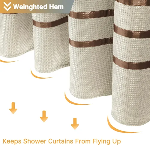 Miniatura 5 de Yimobra Juego de cortinas de ducha de tejido gofre con forro de tela a presión, tela pesada con 12 ganchos, impermeable y lavable, ventana superior