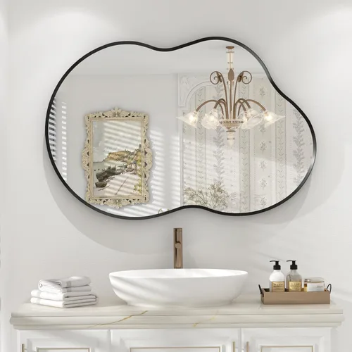 Miniatura 139 de Paquete de 2 espejos de baño con marco de metal negro de 22 x 30 pulgadas, espejo rectangular redondeado negro mate, antioxidante, se cuelga