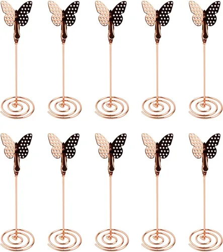 Miniatura 9 de Portatarjetas de mesa de mariposa para números, 10 unidades, 4.92 pulgadas, soporte de fotos de alambre de 4.92 pulgadas, clips de menú, soportes