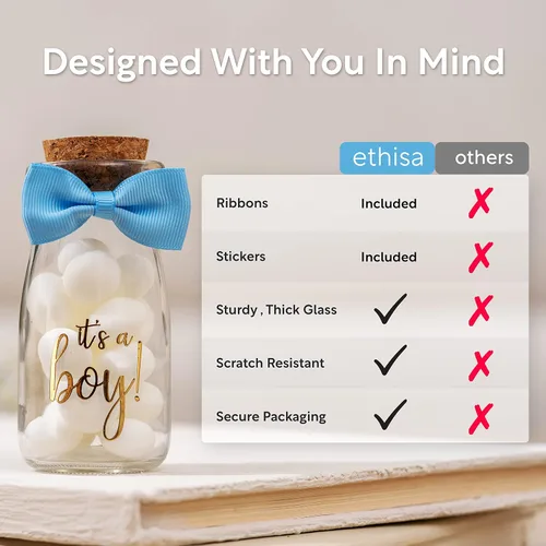 Miniatura 6 de Ethisa Paquete de 24 botellas de vidrio de leche vintage con cintas y calcomanías, regalos elegantes de baby shower para invitados y centros de ¡Es