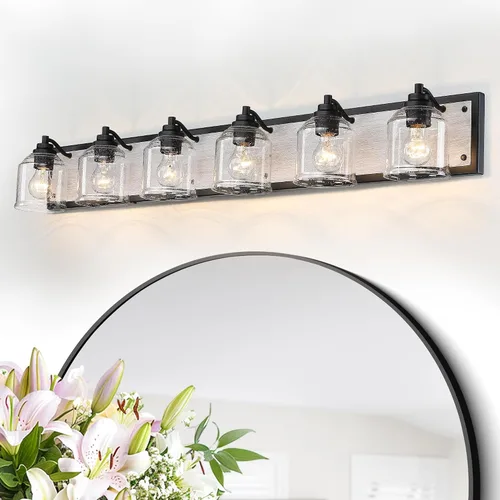 Miniatura 16 de Luces de tocador para baño grandes de 15.8 pulgadas, lámpara de tocador rústica de granja con pantallas de vidrio burbuja, accesorios de iluminación