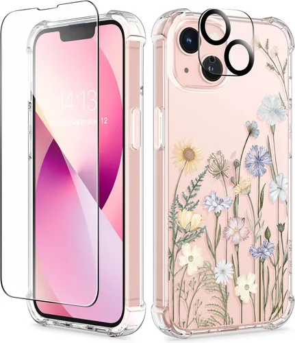 Miniatura 175 de GVIEWIN - Funda floral para iPhone 14 de 6.1 pulgadas, protector de pantalla + protector de lente de cámara, no se amarillenta, a prueba de golpes