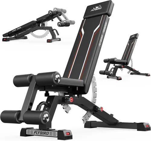 FLYBIRD Adjustable Weight Bench, Full Body Workout Bench for Home Garage Gym Strength Training, Incline Flat Decline for Sit Up Bench Press Negro