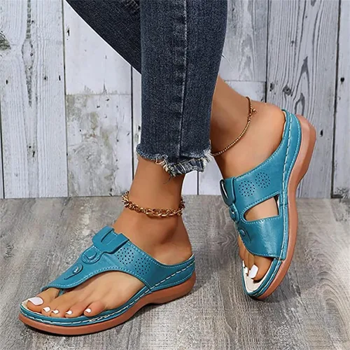Miniatura 38 de Ladmiple Sandalias ortopédicas florales de moda 2023 con soporte de arco, zapatillas romanas casuales con puntera abierta