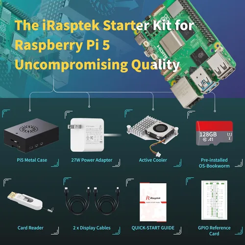 Miniatura 4 de iRasptek Kit de inicio para Raspberry Pi 5 RAM 8GB -128GB Edición de OS-Bookworm precargado (caja de aluminio)