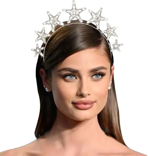 Diadema de corona de halo de estrella plateada, diadema de halo de cristal, tiaras de diosa, tocado de novia, boda, graduación, Halloween,