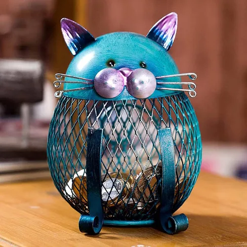 Miniatura 7 de Kavolet Alcancía de metal para niños y adultos, caja de metal con forma de gato, banco de dinero, adorno de artesanía artesanal, cumpleaños