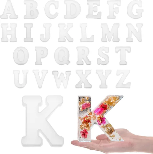 Miniatura 7 de HARFINGTON Moldeo de resina con letras del alfabeto, 2.5 pulgadas, A-Z, mayúscula, alfabeto inglés, molde de silicona para arte de letreros