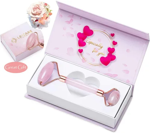 Miniatura 3 de Rodillo de jade para la cara - Rodillo facial de cuarzo rosa para el cuidado de la piel - Rodillo facial de piedra, masajeador facial para mujeres