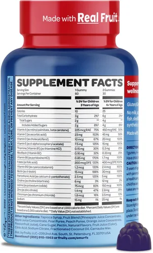 Miniatura 7 de Smurfs Kids - Gomitas multivitamínicas para niños con 15 vitaminas y minerales, hechas con fruta real, desarrolladas por médicos, sin OMG y sin