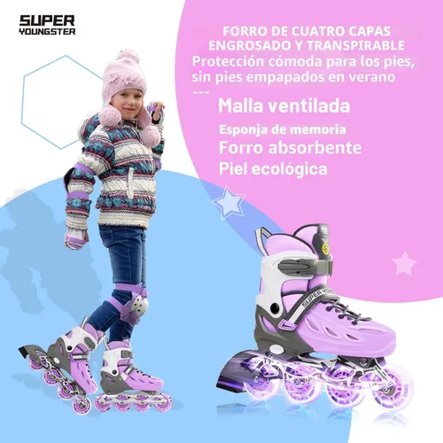Miniatura 2 de SUPER YOUNGSTER Patines en línea ajustables para niños y niñas de 4 a 12 años con ruedas iluminadas, patines en línea para niños y niñas Púrpura