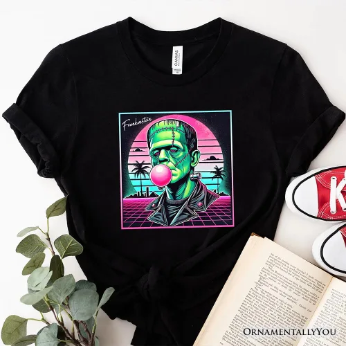 Miniatura 5 de Vaperwave Frankenstein - Camiseta de terror neón retro de los años 80 de Synthwave