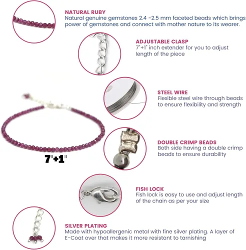 Miniatura 69 de Gempires - Pulseras de cuentas de piedras preciosas hechas a mano, ligeras, de cristal, para uso diario, hipoalergénicas, de 8 pulgadas, chapadas
