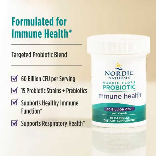 Miniatura 3 de Nordic Naturals Nordic Flora Probiotic Immune Health, 30 cápsulas, 15 cepas probióticas para apoyo a la salud inmunológica y digestiva, vegano, 30