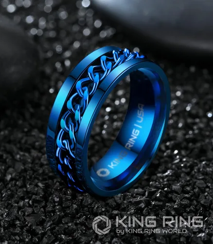 Miniatura 57 de King Ring Anillo giratorio de 0.315 pulgadas, anillo plano pulido fino para hombres y mujeres con cadena cubana, diseñado en Estados Unidos