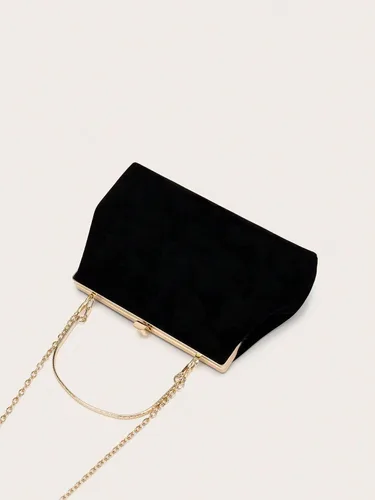Miniatura 4 de OYOANGLE Bolso de noche sólido con asa superior para mujer, correa de hombro con cadena, glamorosa cartera
