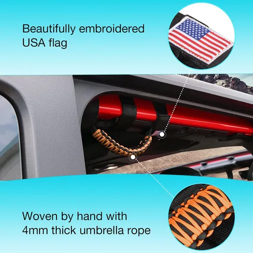 Miniatura 2 de GAIZON Paquete de 2 asas de agarre de barra antivuelco, asas de paracord para Jeep Wrangler CJ YJ TJ JL JK LJ JLU JKU Sahara Freedom Rubicon, Naranja