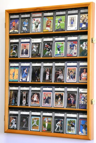 Miniatura 6 de 35 tarjetas deportivas graduadas/estuche de exhibición de tarjetas coleccionables gabinete de pared w/98% puerta UV, con cerradura Acabado en nogal