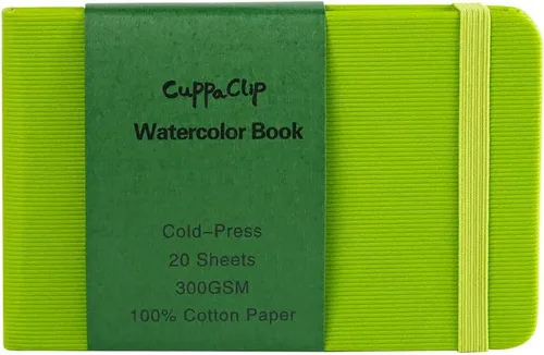 Miniatura 20 de CuppaClip Papel de acuarela de algodón prensado en caliente con bolsillo interior, cuaderno de bocetos de acuarela, diario como cuaderno de viaje