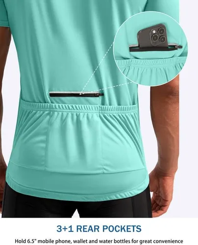 Miniatura 3 de Bikewa Maillot de ciclismo para hombre que absorbe la humedad, manga corta, UPF media cremallera, ciclismo, ciclismo de carretera, camisas
