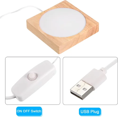 Miniatura 3 de PATIKIL Base de luz LED de madera de 4 pulgadas, base de madera cuadrada con luz LED colorida para exhibición de arte de resina de cristal 3D