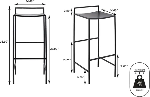 Miniatura 3 de JONATHAN Y Svelte - Taburete de bar de metal, altura del asiento de 29.5 pulgadas, silla de bar industrial moderna sin brazos con reposapiés Negro