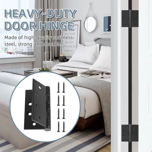 Miniatura 2 de Paquete de 6 bisagras de puerta de acero inoxidable de 4 pulgadas, bisagras de puerta resistentes de 4 x 4 pulgadas con esquinas cuadradas para Negro