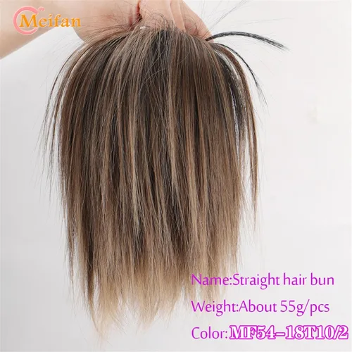Miniatura 14 de GRFIT Extensiones de moño de cabello sintético con moño, desordenado, esponjoso, lacio, banda elástica, moño para mujer, extensiones de moño