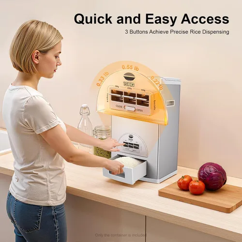 Miniatura 4 de Dispensador automático de arroz, caja de almacenamiento con dispensador de granos, contenedor de almacenamiento de arroz de acero inoxidable de gran