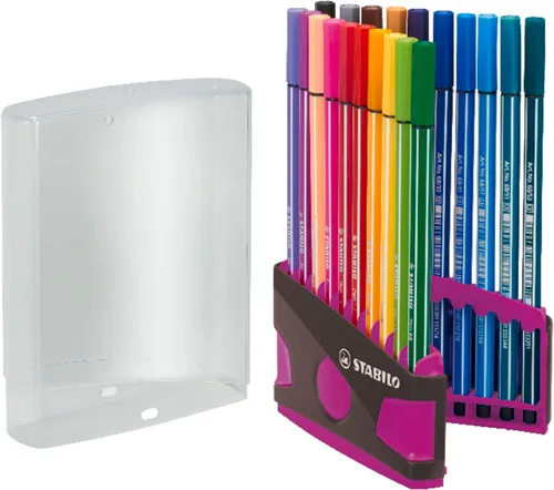 STABILO Bolígrafo de punta de fibra premium 68 – ColorParade en antracita/rosa – Paquete de 20 – Colores surtidos