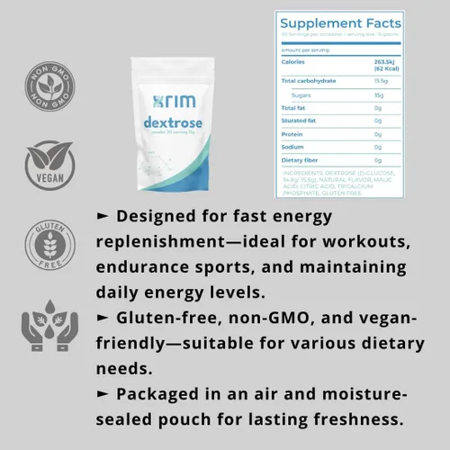 Miniatura 8 de XRIM Labs Dextrosa en polvo, sabor a cereza natural, energía rápida, apoyo de recuperación y energía, bolsa a granel de 15.87 oz
