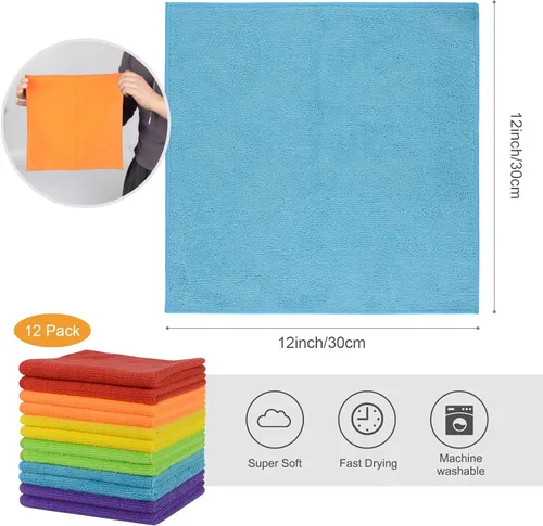 Miniatura 2 de SINLAND Trapo de microfibra absorbente de limpieza para cocina, paño de secado rápido, sin rayas, trapos de vidrio, 12 x 12 pulgadas, paquete de 12