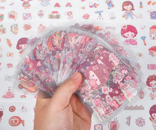 Miniatura 2 de 100 hojas de calcomanías de dibujos animados kawaii para álbumes de recortes, lindas calcomanías transparentes para hacer tarjetas, cuadernos