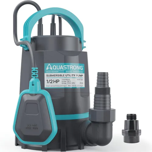 Miniatura 9 de Aquastrong Bomba de sumidero de 1 HP 4500 GPH Bomba de agua sumergible termoplástica portátil bomba de alto flujo de eliminación de agua