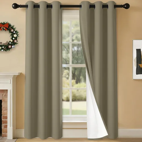 Miniatura 62 de 2 paneles de cortinas 100% opacas, cortinas ligeras con aislamiento térmico con ojales para dormitorio, sala de estar, tratamiento de ventana