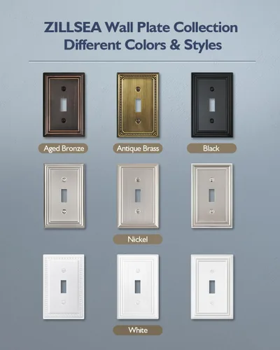 Miniatura 7 de Placa de pared combinada de metal, 1 palanca/1 decorador, cubiertas de enchufe para interruptores, bronce envejecido decorativo, 2 segmentos, 1