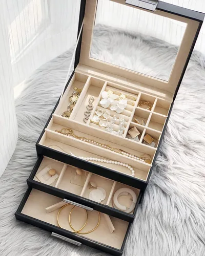 Miniatura 2 de Joyero con parte superior transparente, organizador grande de 3 capas para mujeres, aretes, anillos, collares, organizador de almacenamiento