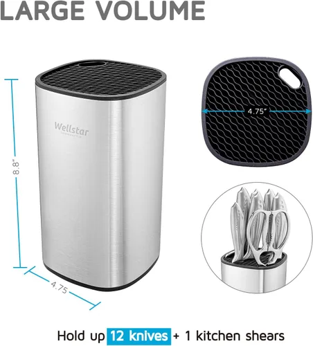 Miniatura 2 de WELLSTAR Soporte universal para cuchillos de acero inoxidable sin cuchillos, ahorro de espacio seguro, gran volumen, almacenamiento estable