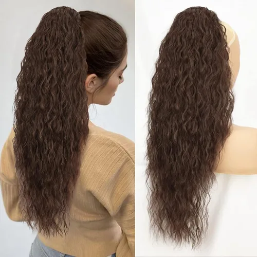 Miniatura 32 de KooKaStyle Extensión de cola de caballo con cordón de 26 pulgadas (66 cm) para mujeres, extensiones de cabello sintético rizado largo para uso
