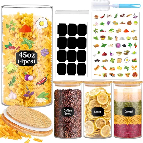 Miniatura 9 de BGraceyy 8 tarros de vidrio de 32 onzas con tapas de bambú, tarros apilables transparentes para almacenamiento de alimentos, recipientes herméticos